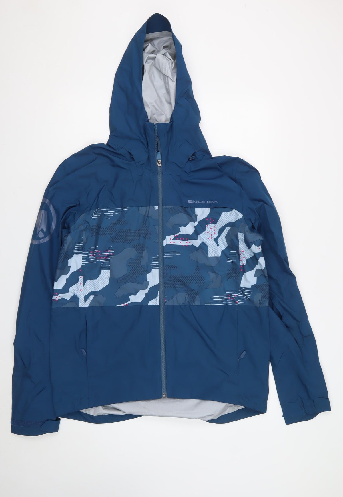 Endura Men’s Blue M Camo Hooded Cycling Windbreaker Jacket
