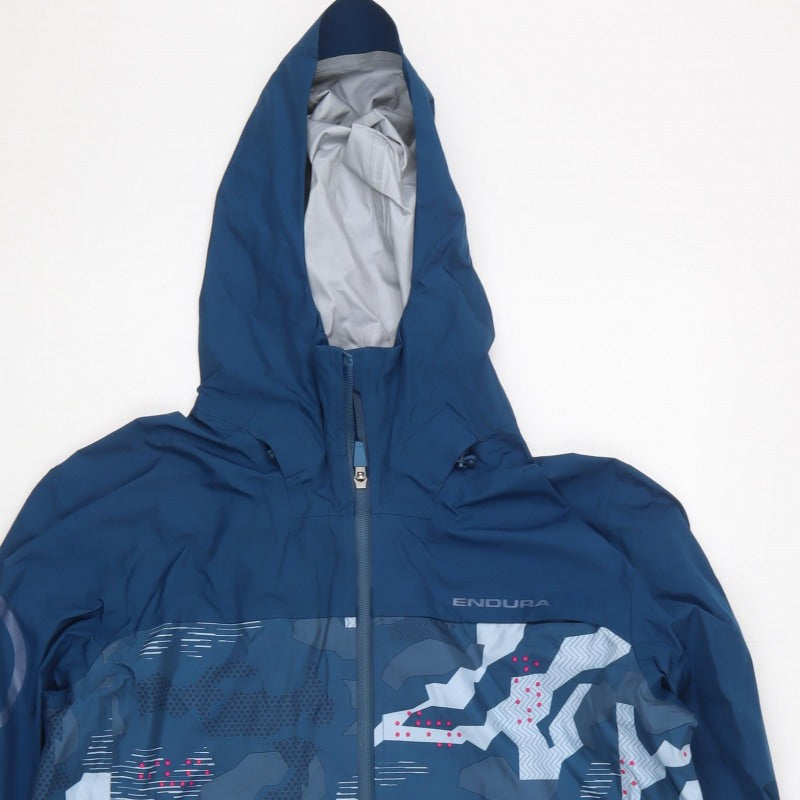 Endura Men’s Blue M Camo Hooded Cycling Windbreaker Jacket