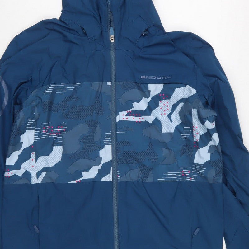 Endura Men’s Blue M Camo Hooded Cycling Windbreaker Jacket