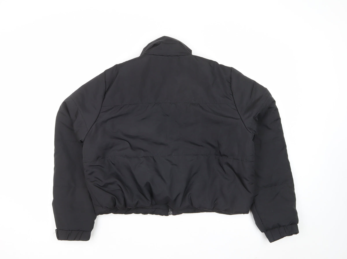 Boohoo Women Black UK 8 Cropped Puffer Jacket Embroidered Zip
