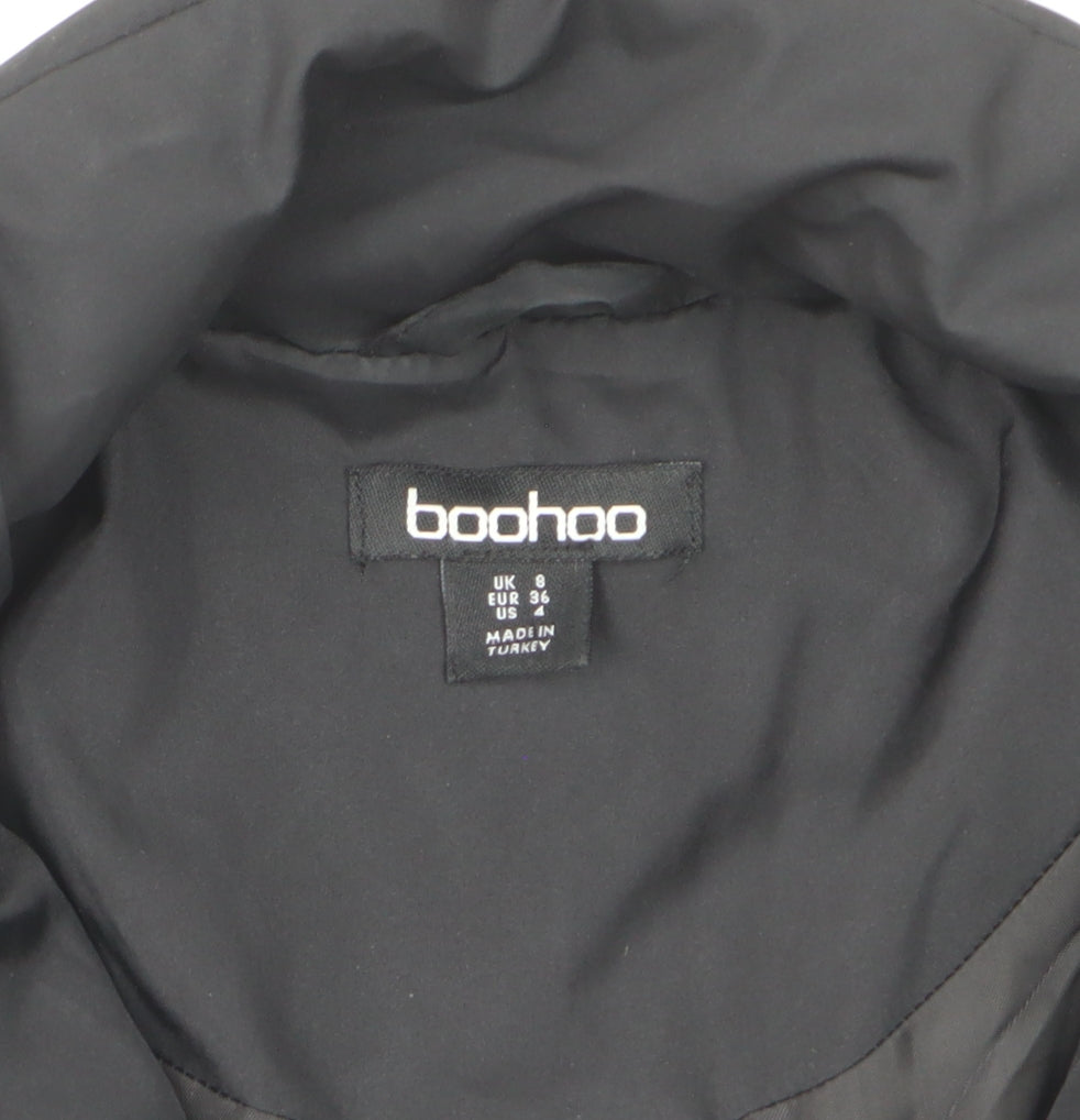 Boohoo Women Black UK 8 Cropped Puffer Jacket Embroidered Zip