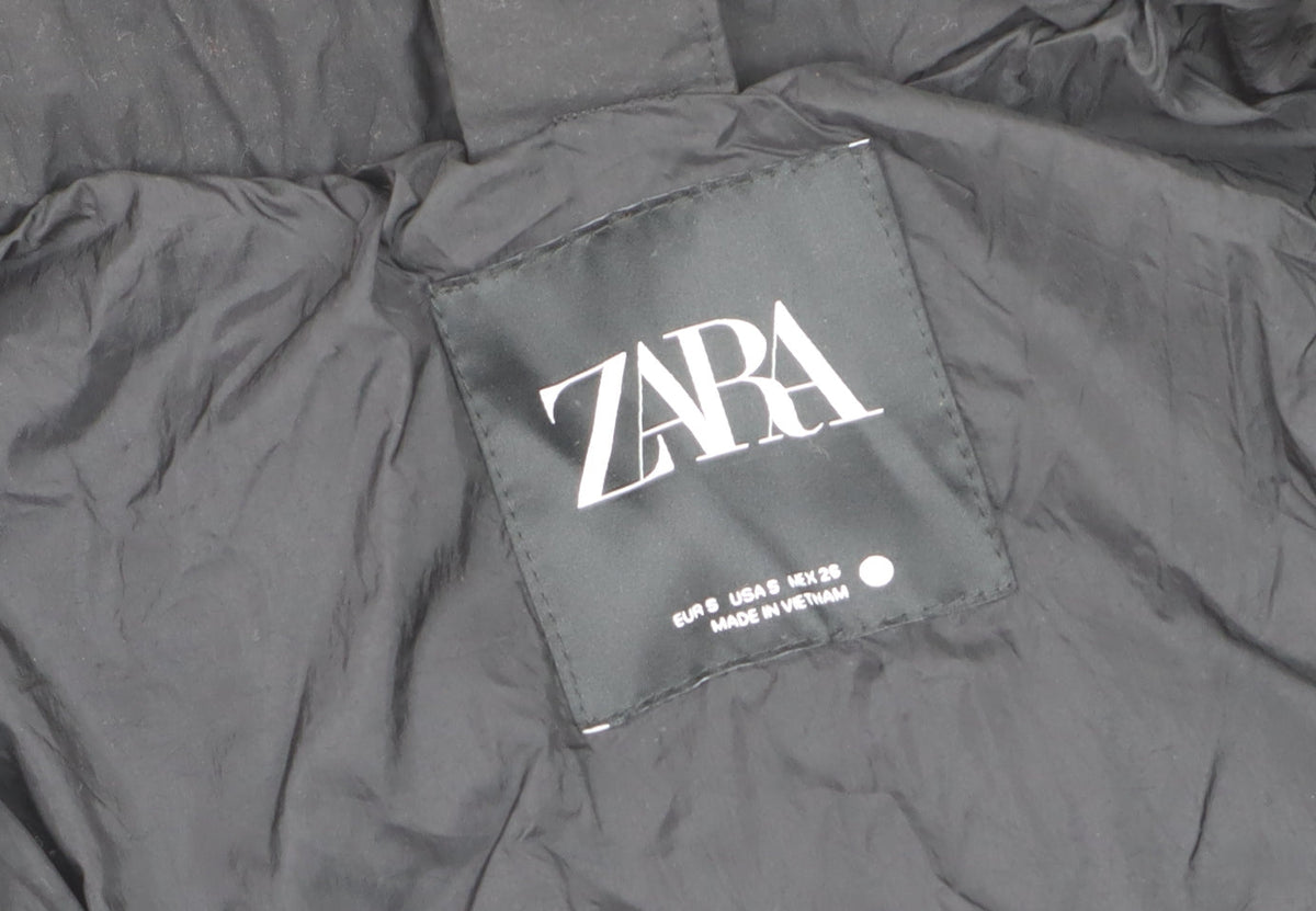 Zara Women Black S Long Quilted Puffer Coat High Neck