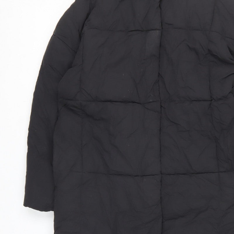 Zara Women Black S Long Quilted Puffer Coat High Neck