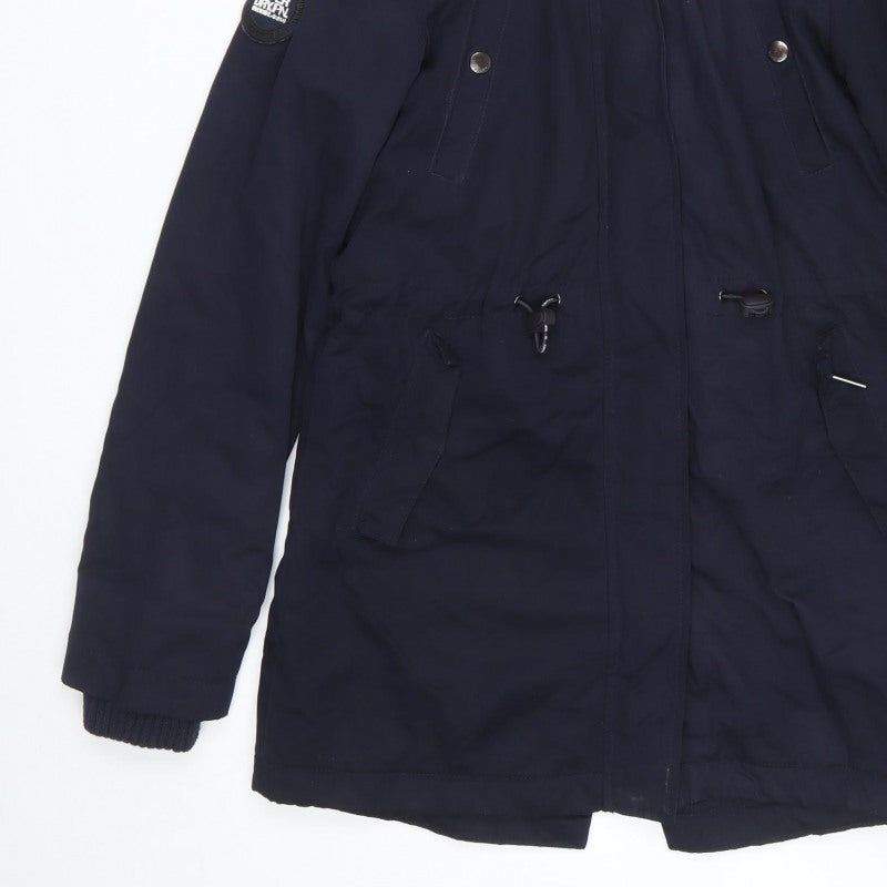 Superdry Women Blue Medium Microfibre Fur Trim Hooded Parka Coat