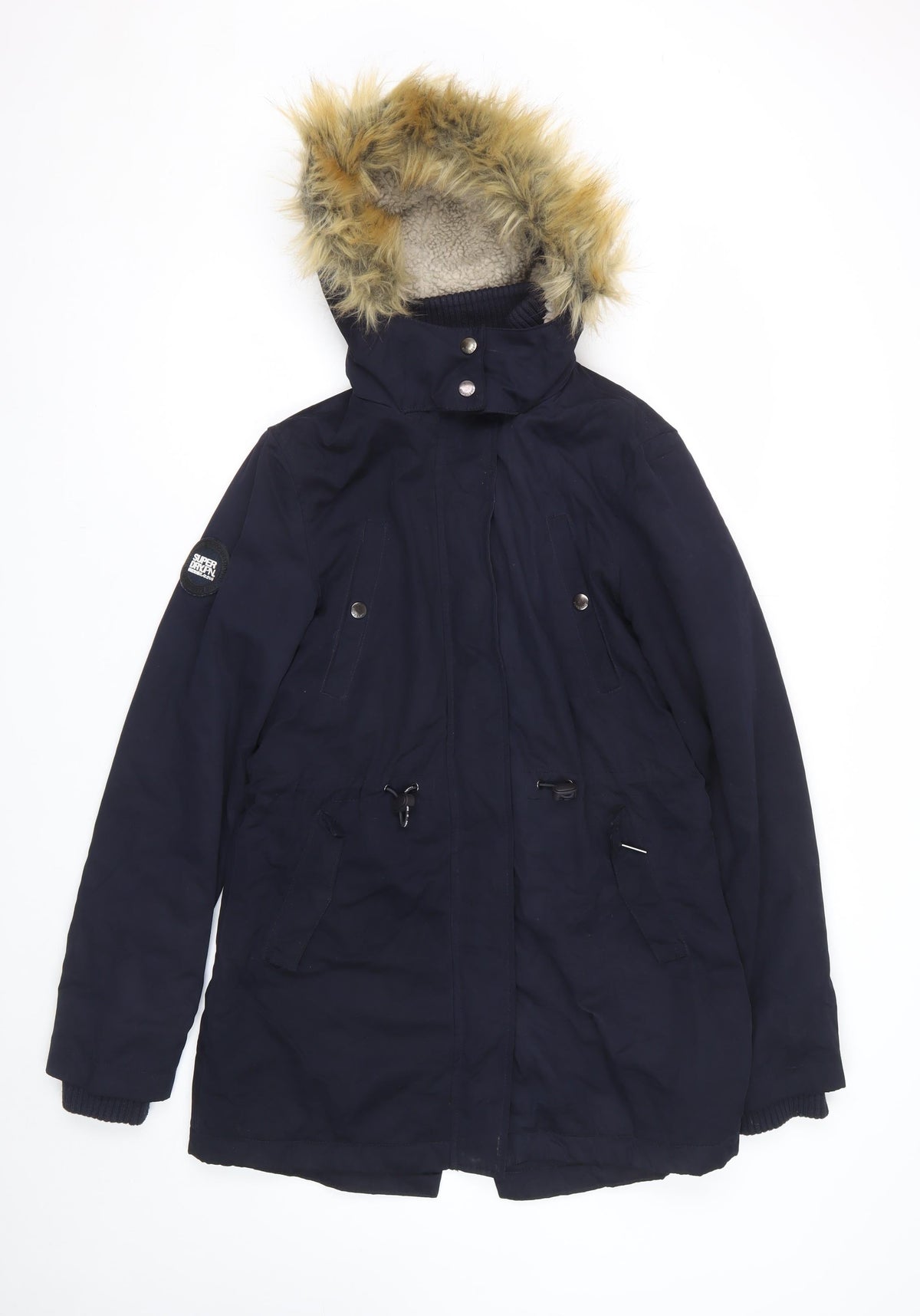 Superdry Women Blue Medium Microfibre Fur Trim Hooded Parka Coat