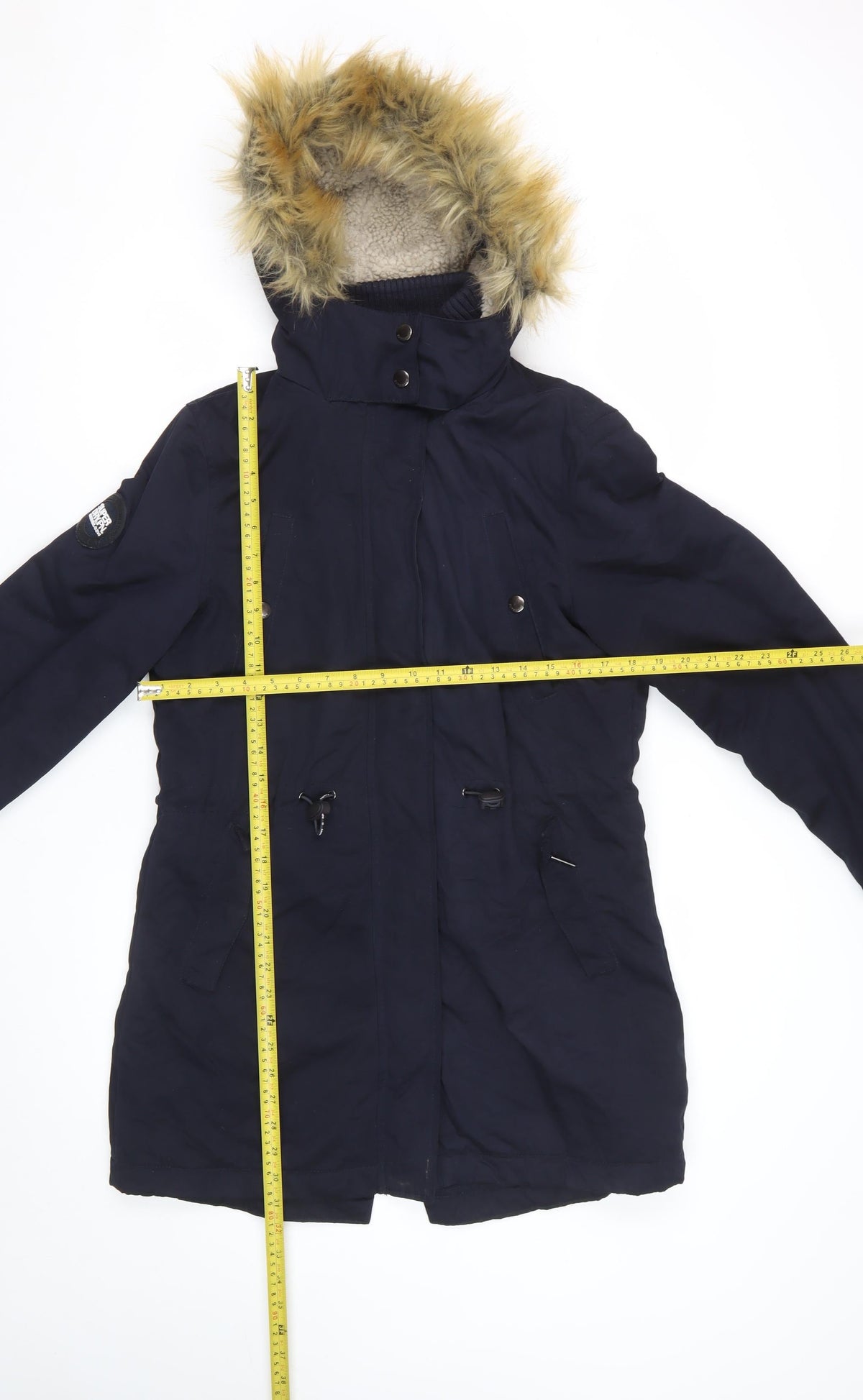 Superdry Women Blue Medium Microfibre Fur Trim Hooded Parka Coat