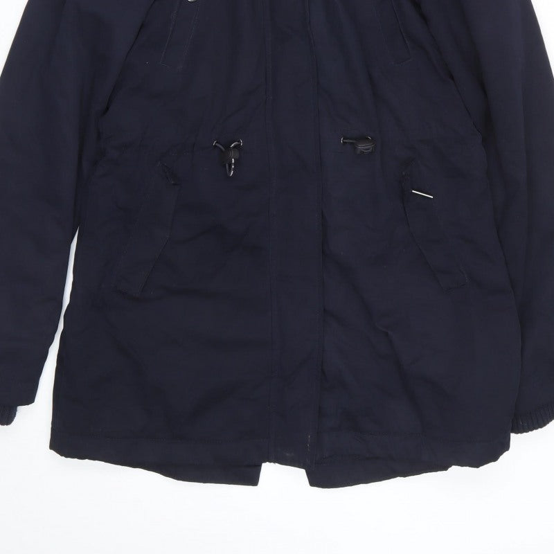 Superdry Women Blue Medium Microfibre Fur Trim Hooded Parka Coat