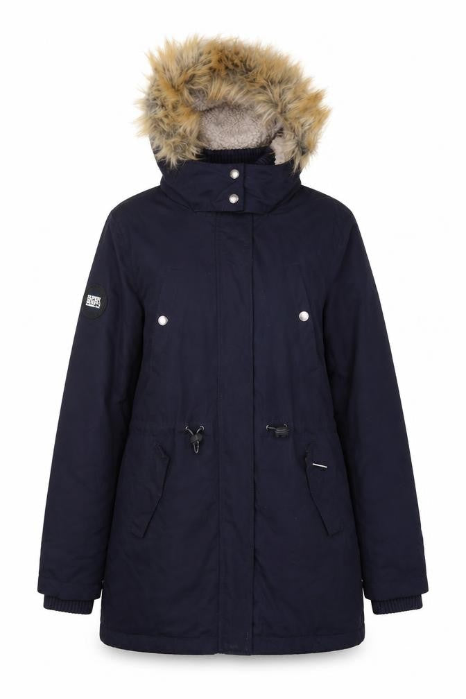 Superdry Women Blue Medium Microfibre Fur Trim Hooded Parka Coat