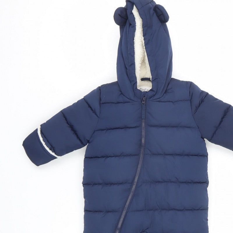 Fred & Flo Unisex Baby Blue 3-6 Months Padded Hooded Snowsuit