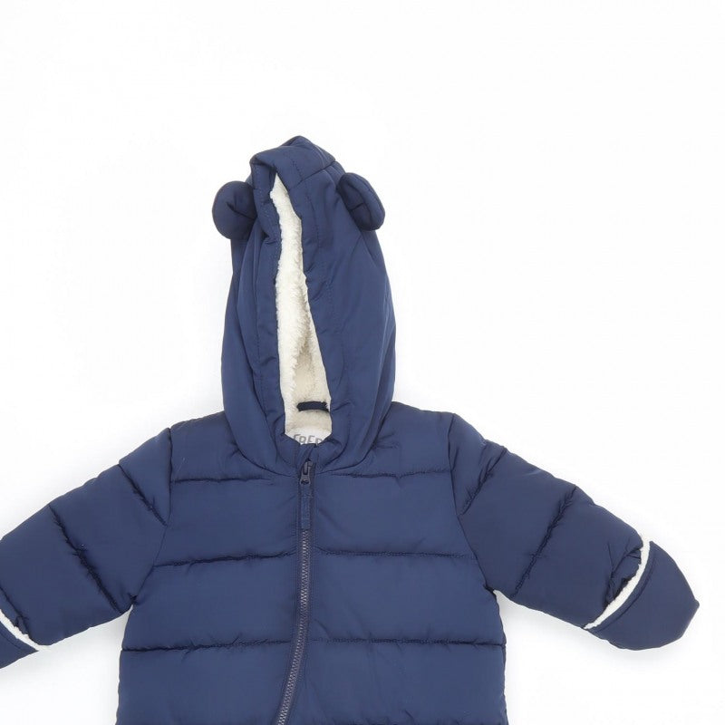 Fred & Flo Unisex Baby Blue 3-6 Months Padded Hooded Snowsuit