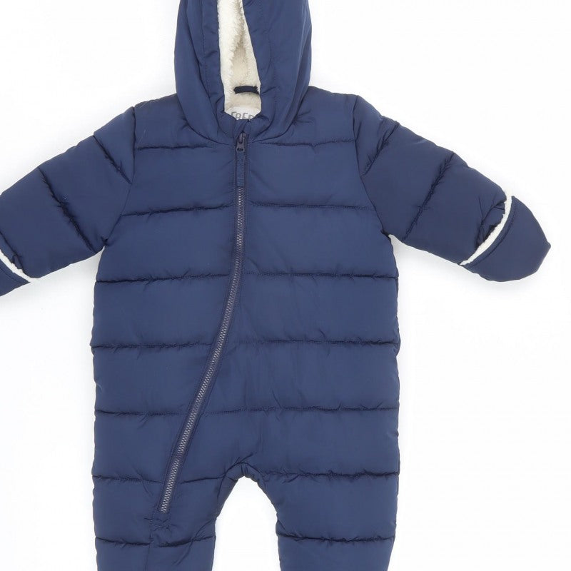 Fred & Flo Unisex Baby Blue 3-6 Months Padded Hooded Snowsuit