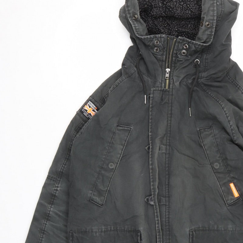 Superdry Mens Black XL Military Parka Hooded Lined Jacket