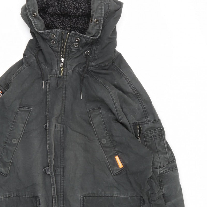 Superdry Mens Black XL Military Parka Hooded Lined Jacket