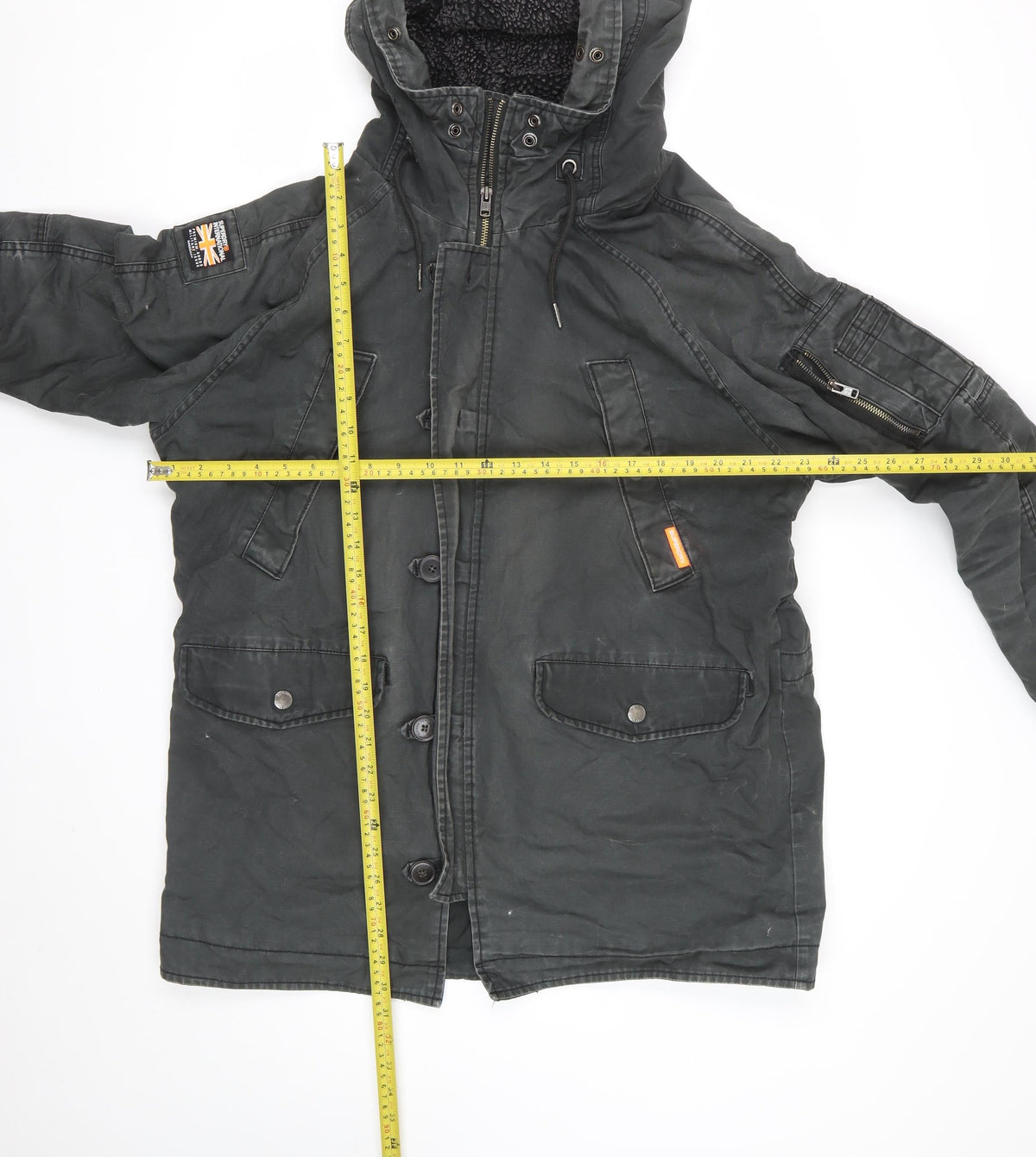 Superdry Mens Black XL Military Parka Hooded Lined Jacket