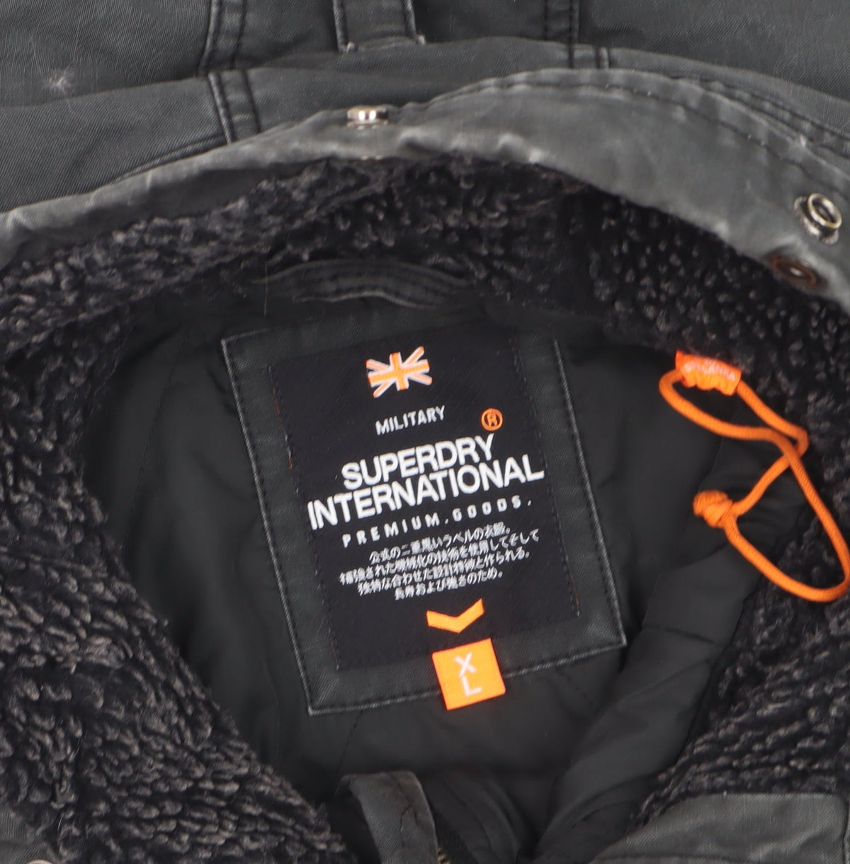 Superdry Mens Black XL Military Parka Hooded Lined Jacket