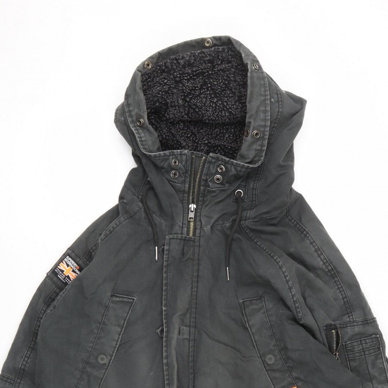 Superdry Mens Black XL Military Parka Hooded Lined Jacket