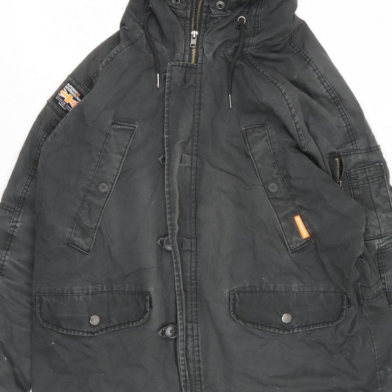 Superdry Mens Black XL Military Parka Hooded Lined Jacket