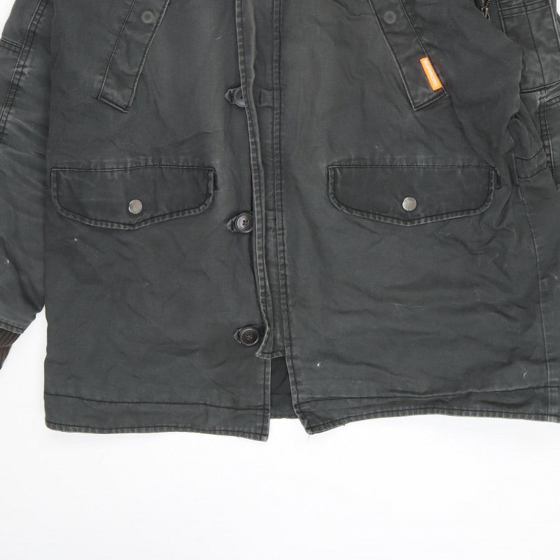 Superdry Mens Black XL Military Parka Hooded Lined Jacket