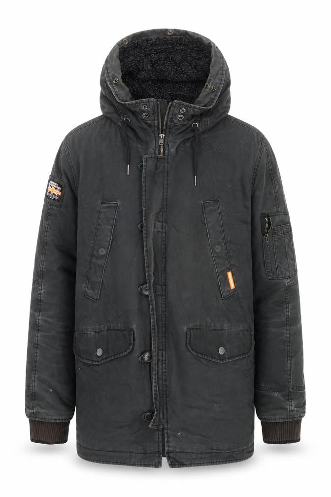 Superdry Mens Black XL Military Parka Hooded Lined Jacket