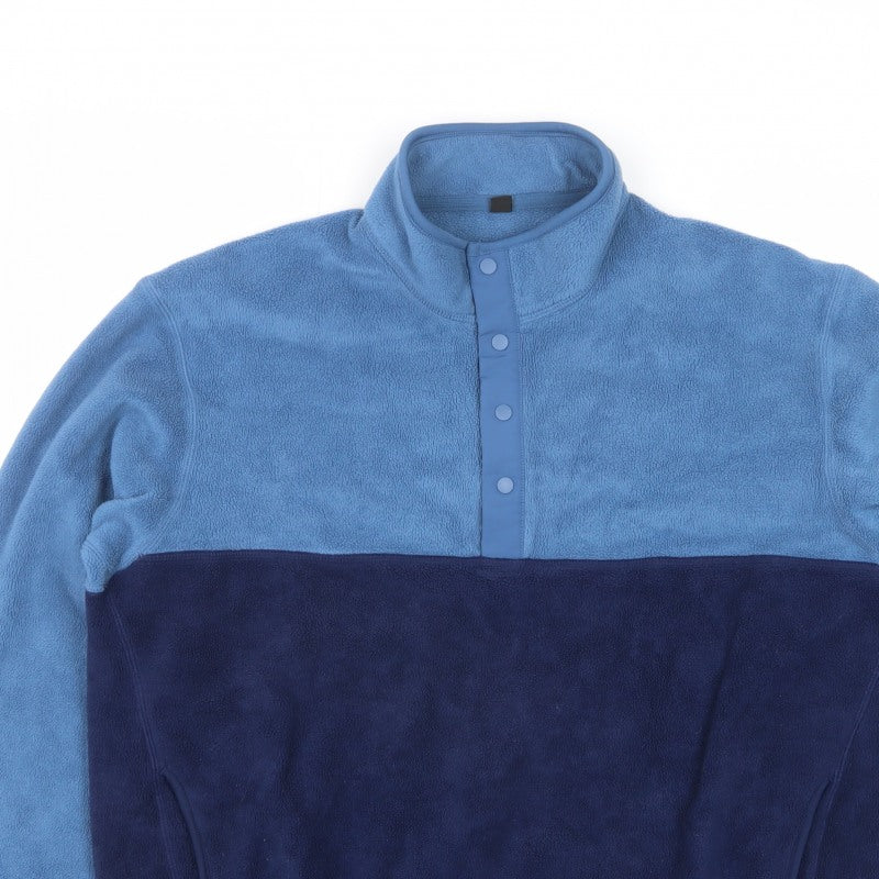 Uniqlo Men’s Blue Navy L Fleece Snap Henley Pullover Pockets