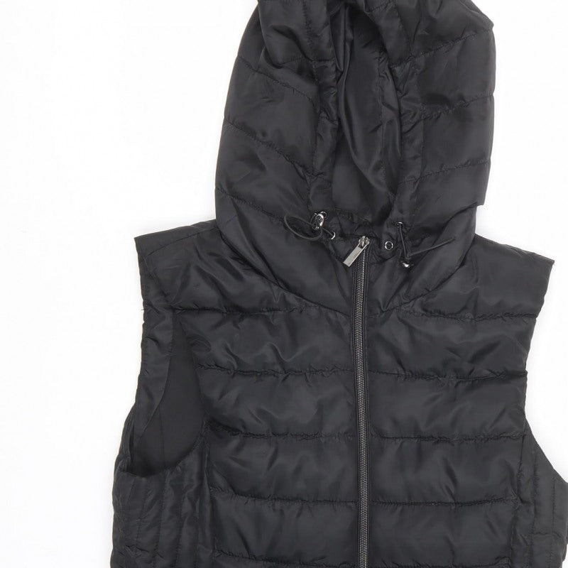 Zara Women Black M Hooded Quilted Puffer Zip Waistcoat