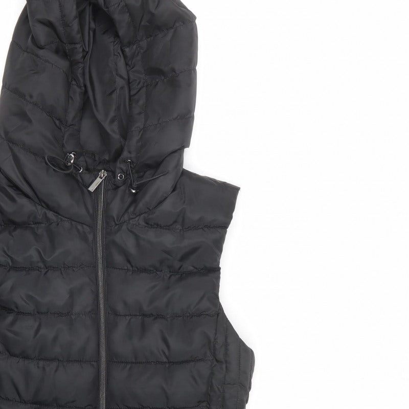 Zara Women Black M Hooded Quilted Puffer Zip Waistcoat