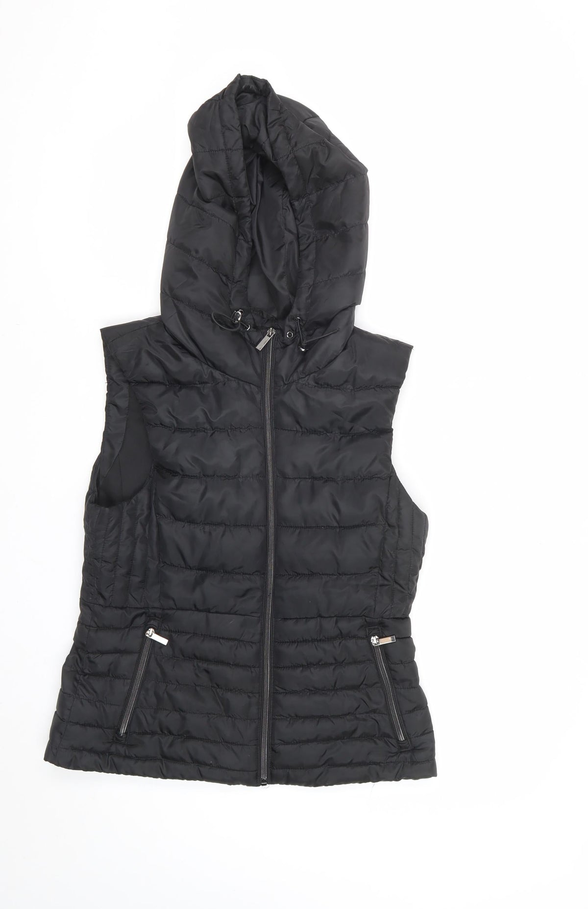 Zara Women Black M Hooded Quilted Puffer Zip Waistcoat