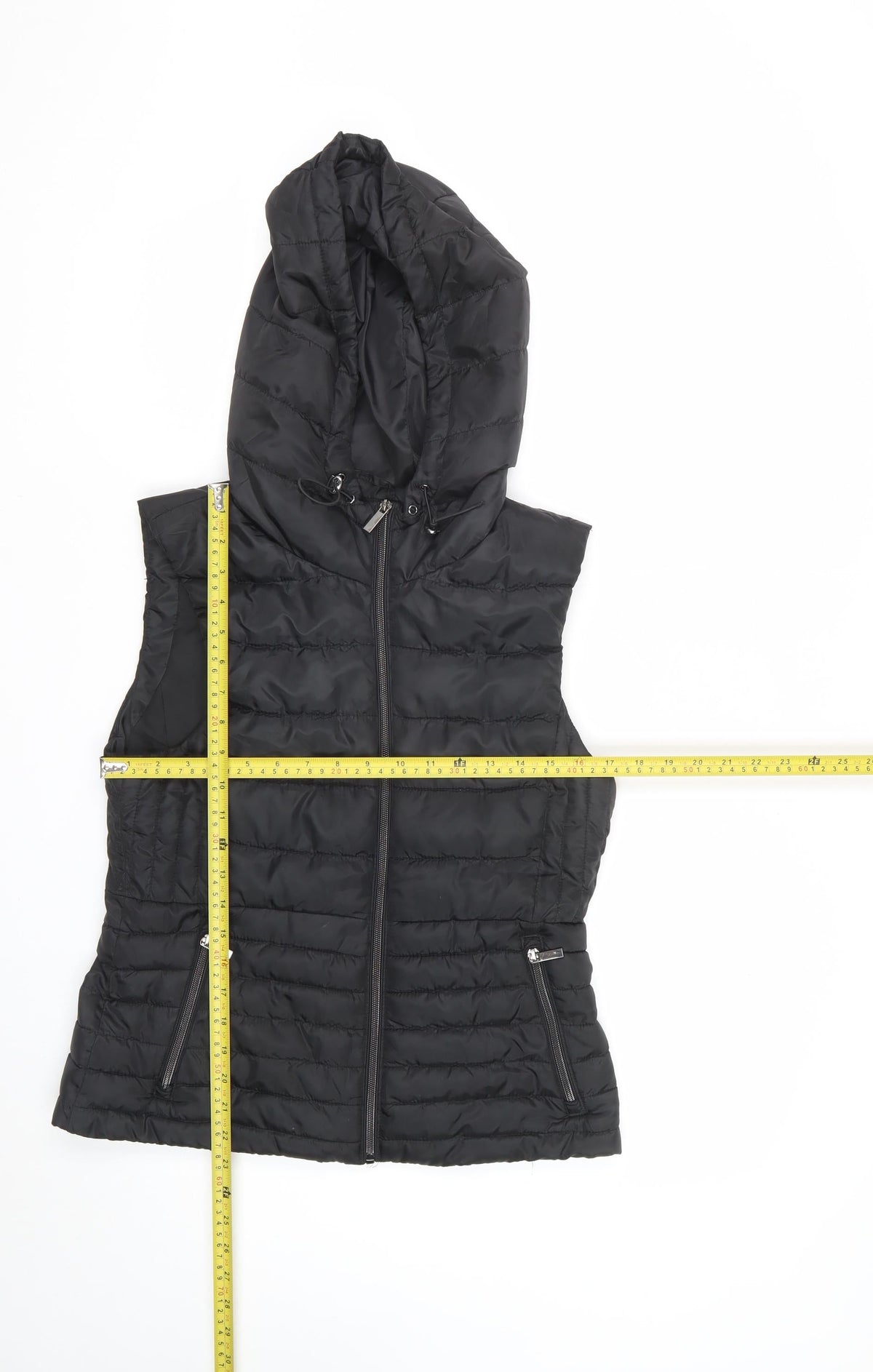 Zara Women Black M Hooded Quilted Puffer Zip Waistcoat