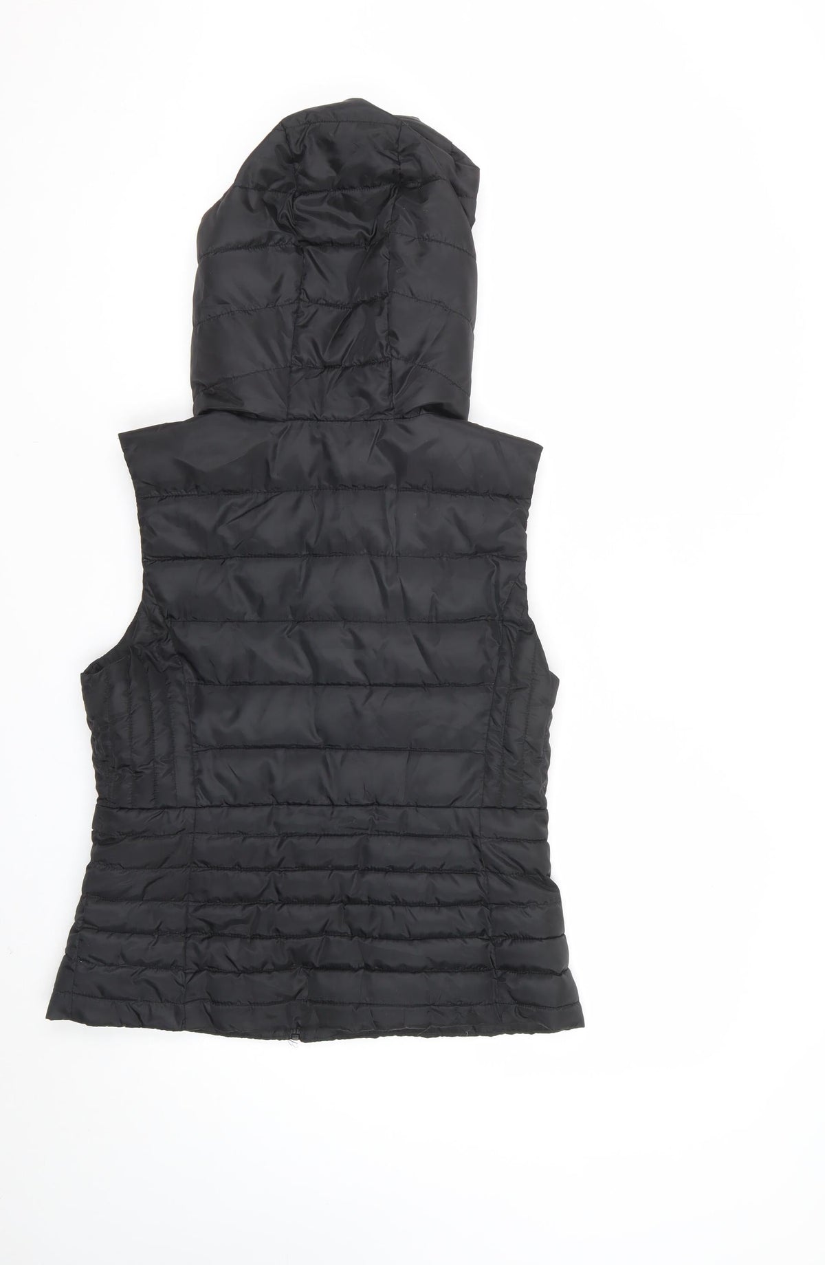 Zara Women Black M Hooded Quilted Puffer Zip Waistcoat