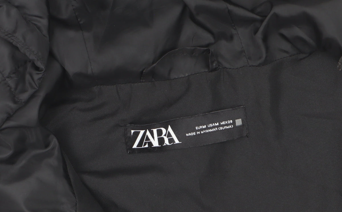 Zara Women Black M Hooded Quilted Puffer Zip Waistcoat