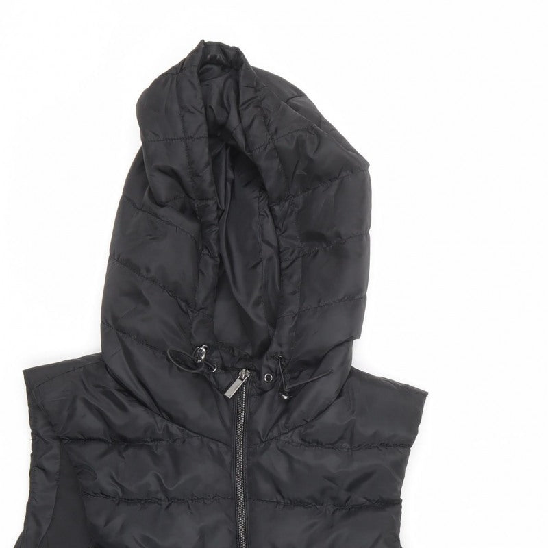 Zara Women Black M Hooded Quilted Puffer Zip Waistcoat