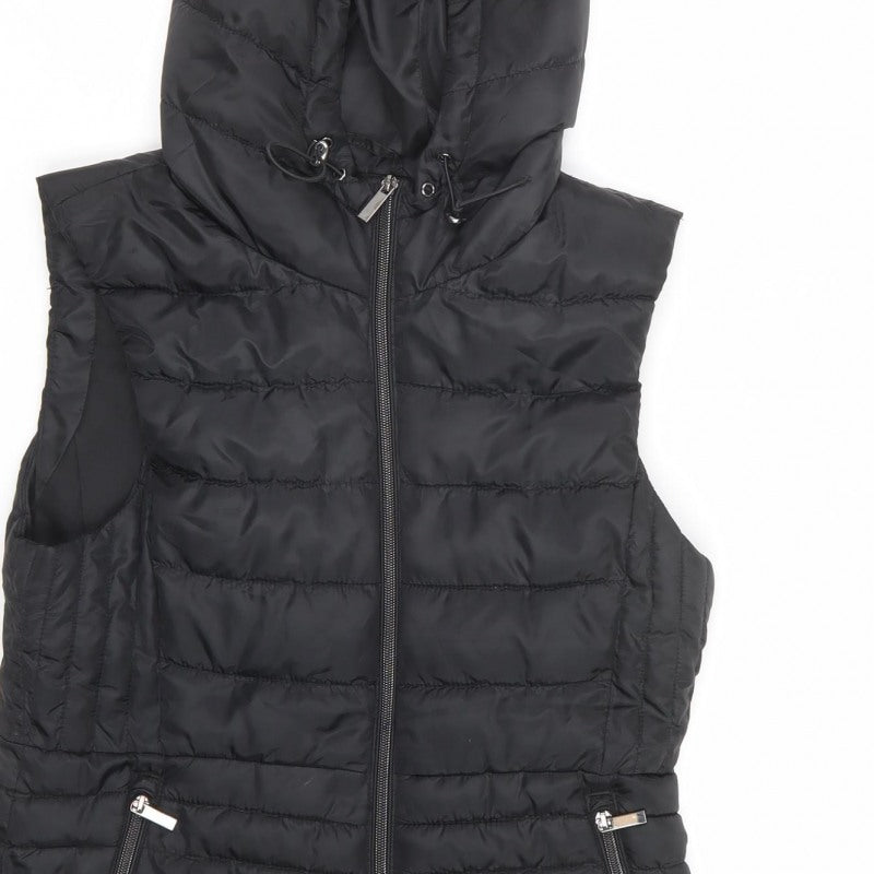 Zara Women Black M Hooded Quilted Puffer Zip Waistcoat