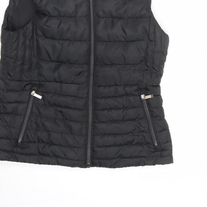 Zara Women Black M Hooded Quilted Puffer Zip Waistcoat