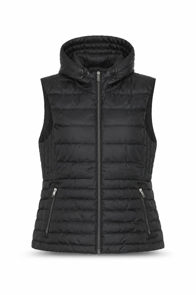 Zara Women Black M Hooded Quilted Puffer Zip Waistcoat