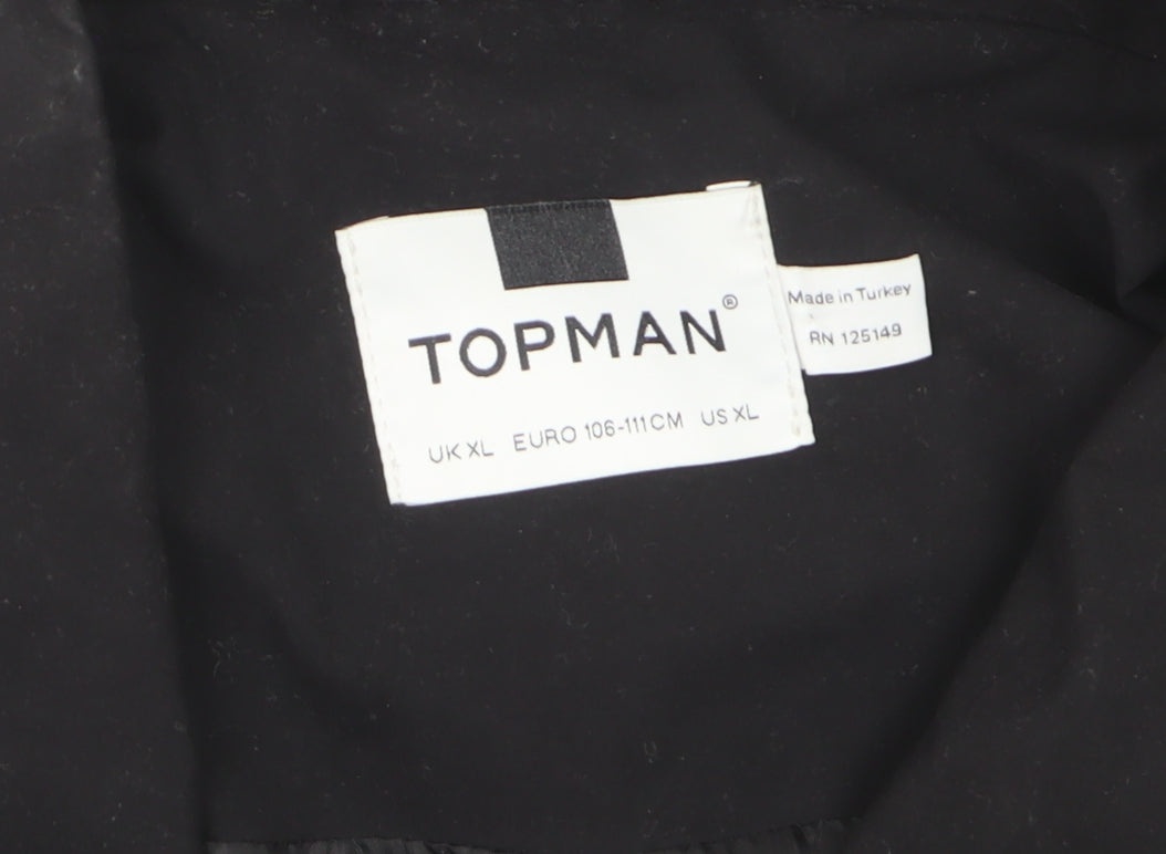 Topman Men’s Black XL Long Zip Overcoat Collared Cotton Blend