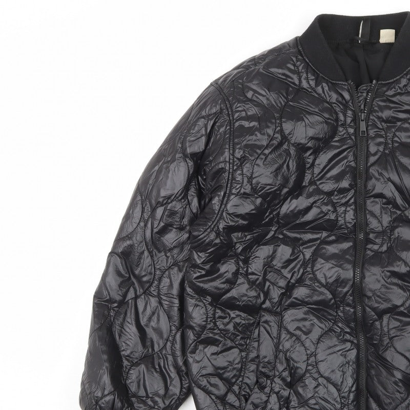 H&M Women’s Black S Quilted Padded Bomber Jacket Full Zip