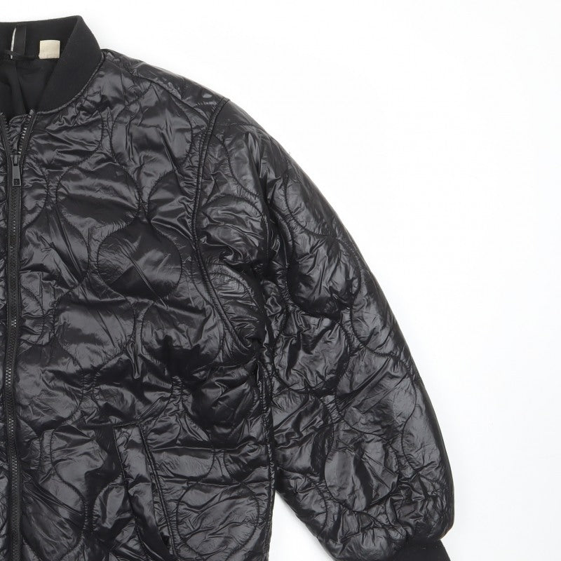 H&M Women’s Black S Quilted Padded Bomber Jacket Full Zip