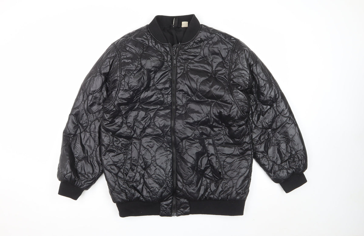 H&M Women’s Black S Quilted Padded Bomber Jacket Full Zip