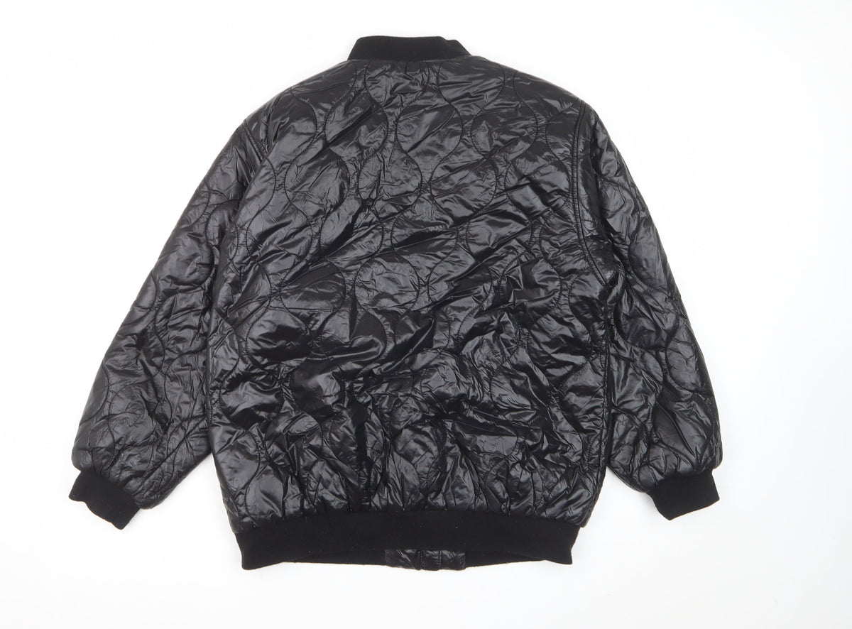 H&M Women’s Black S Quilted Padded Bomber Jacket Full Zip