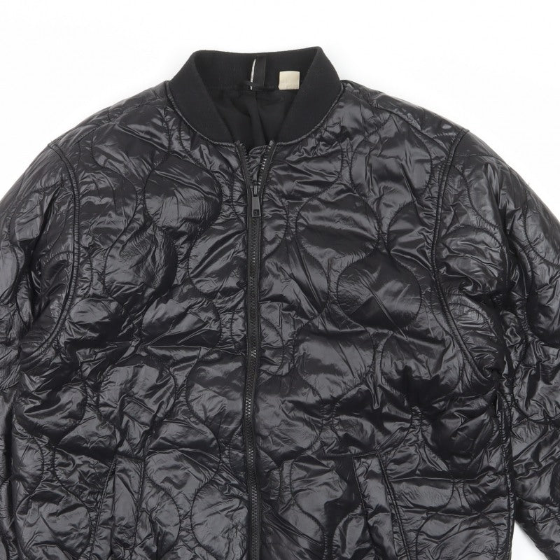 H&M Women’s Black S Quilted Padded Bomber Jacket Full Zip