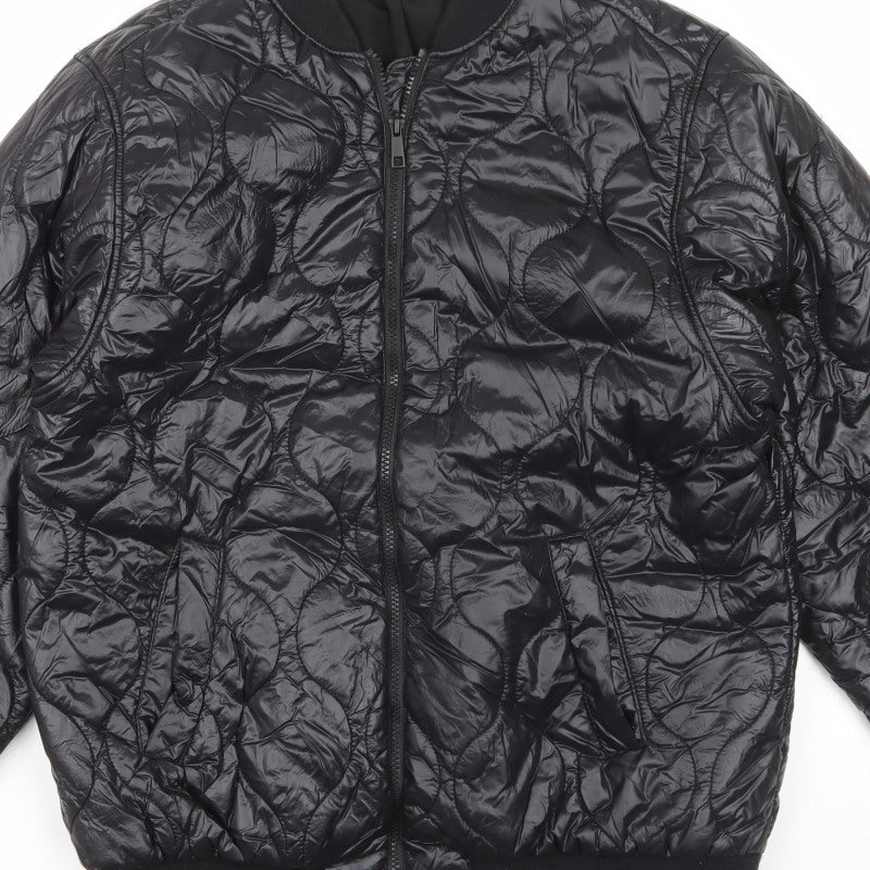 H&M Women’s Black S Quilted Padded Bomber Jacket Full Zip
