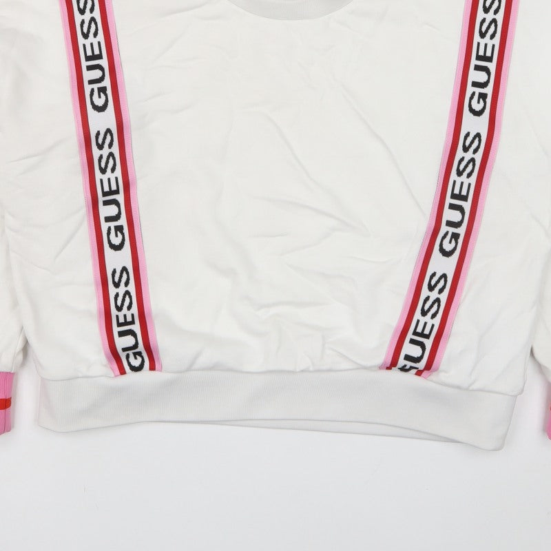 Guess Women’s White Pink Logo Tape Sweatshirt UK 6 Pullover