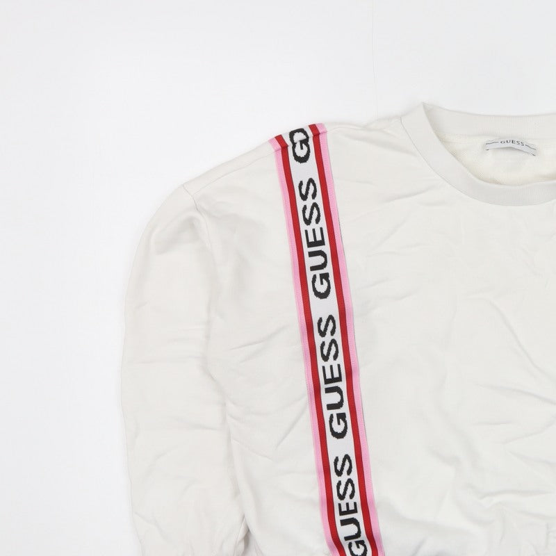 Guess Women’s White Pink Logo Tape Sweatshirt UK 6 Pullover