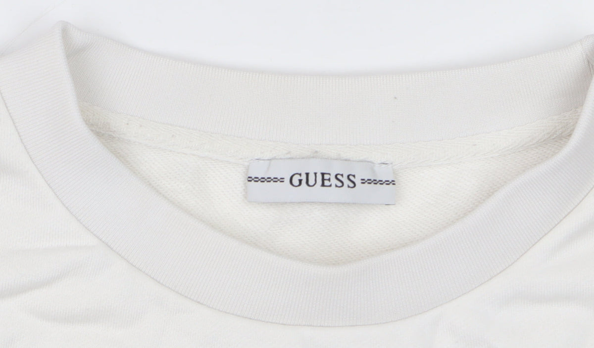 Guess Women’s White Pink Logo Tape Sweatshirt UK 6 Pullover