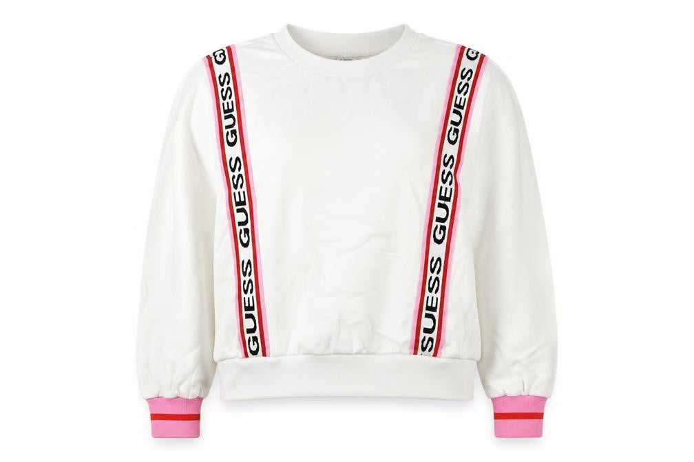 Guess Women’s White Pink Logo Tape Sweatshirt UK 6 Pullover