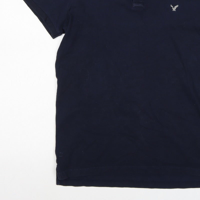 American Eagle Men Blue M Core Flex Slim Fit Short Sleeve Polo