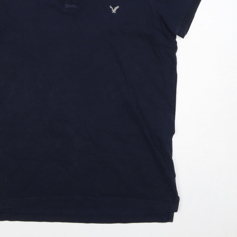 American Eagle Men Blue M Core Flex Slim Fit Short Sleeve Polo