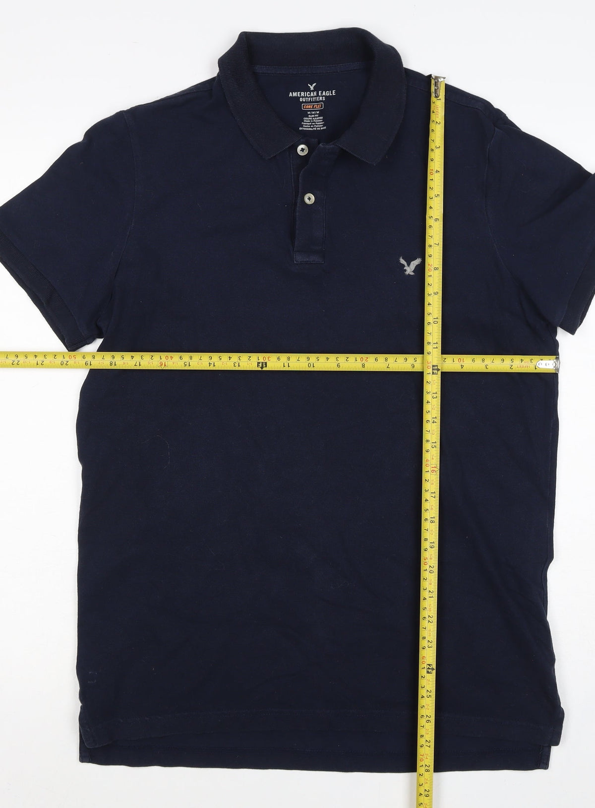 American Eagle Men Blue M Core Flex Slim Fit Short Sleeve Polo
