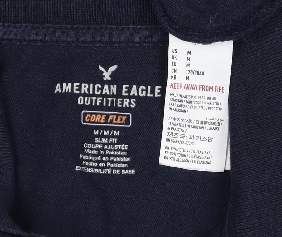 American Eagle Men Blue M Core Flex Slim Fit Short Sleeve Polo