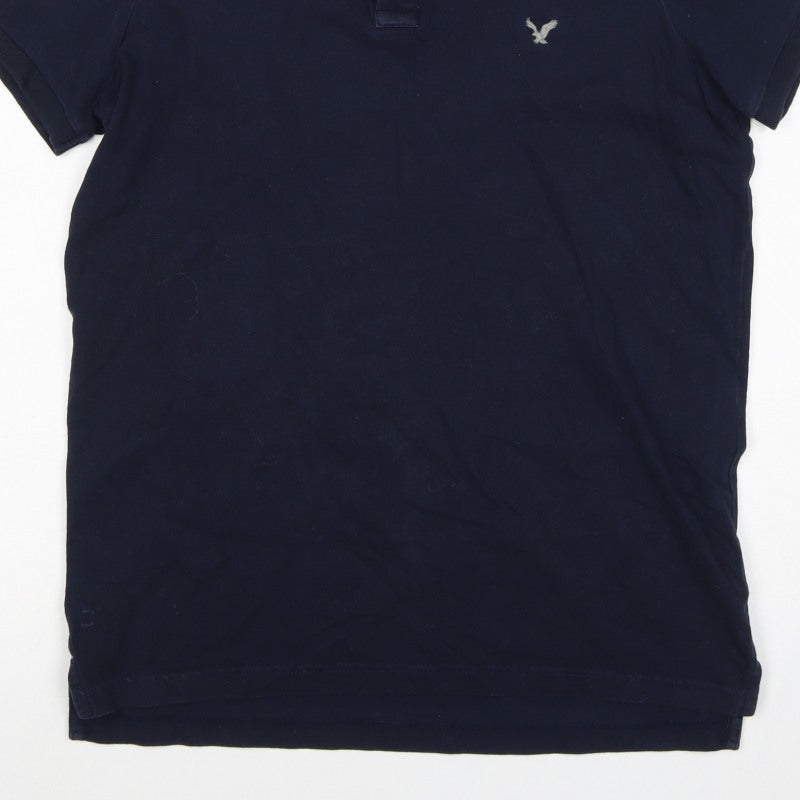American Eagle Men Blue M Core Flex Slim Fit Short Sleeve Polo